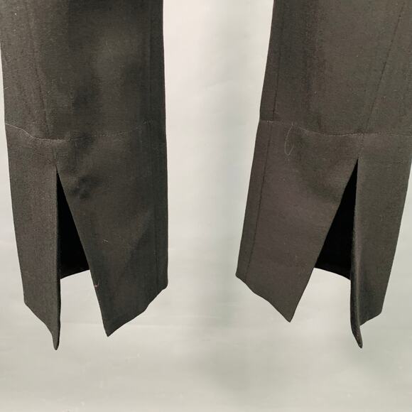 ANN DEMEULEMEESTER Size 8 Black Wool Flat Front Ankle Slit Dress Pants - Picture 2 of 6